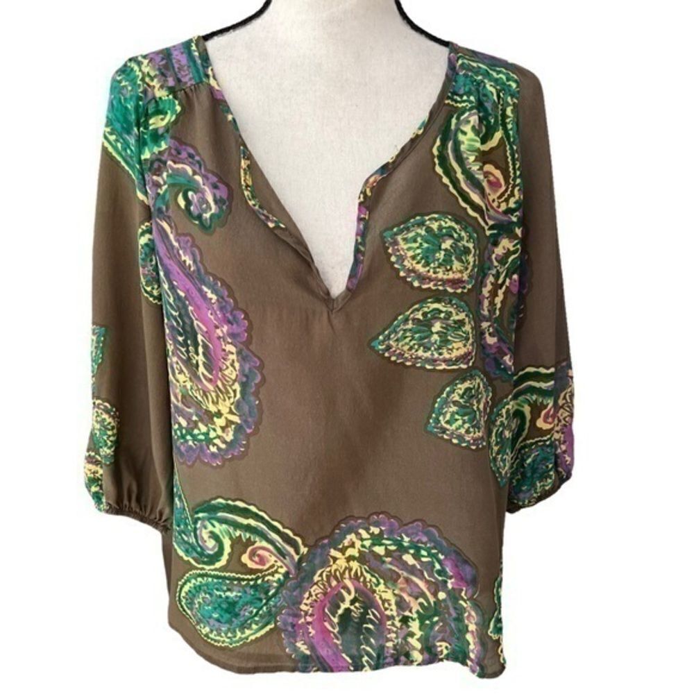 Glam 100% silk paisley print top blouse size S.